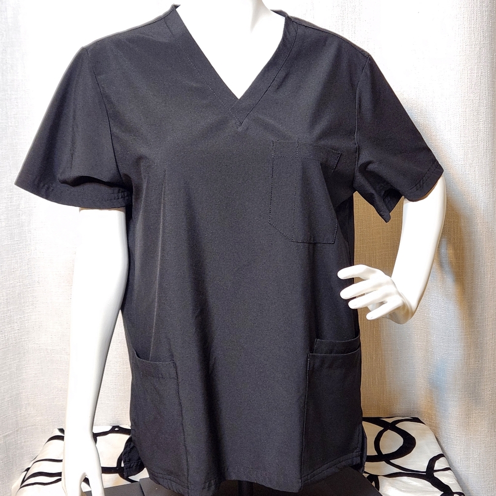 Scrubs Top Large Solid Black Lightweight Unbranded